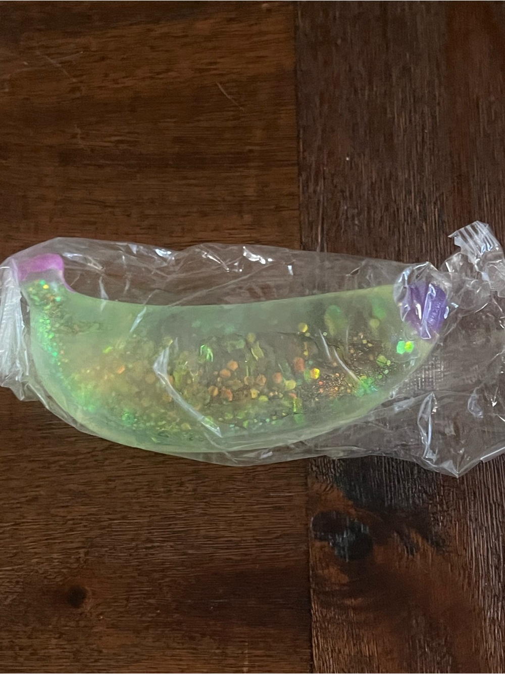 Squishy Glitter Banana  Gel Toy - Green with Purple Tips